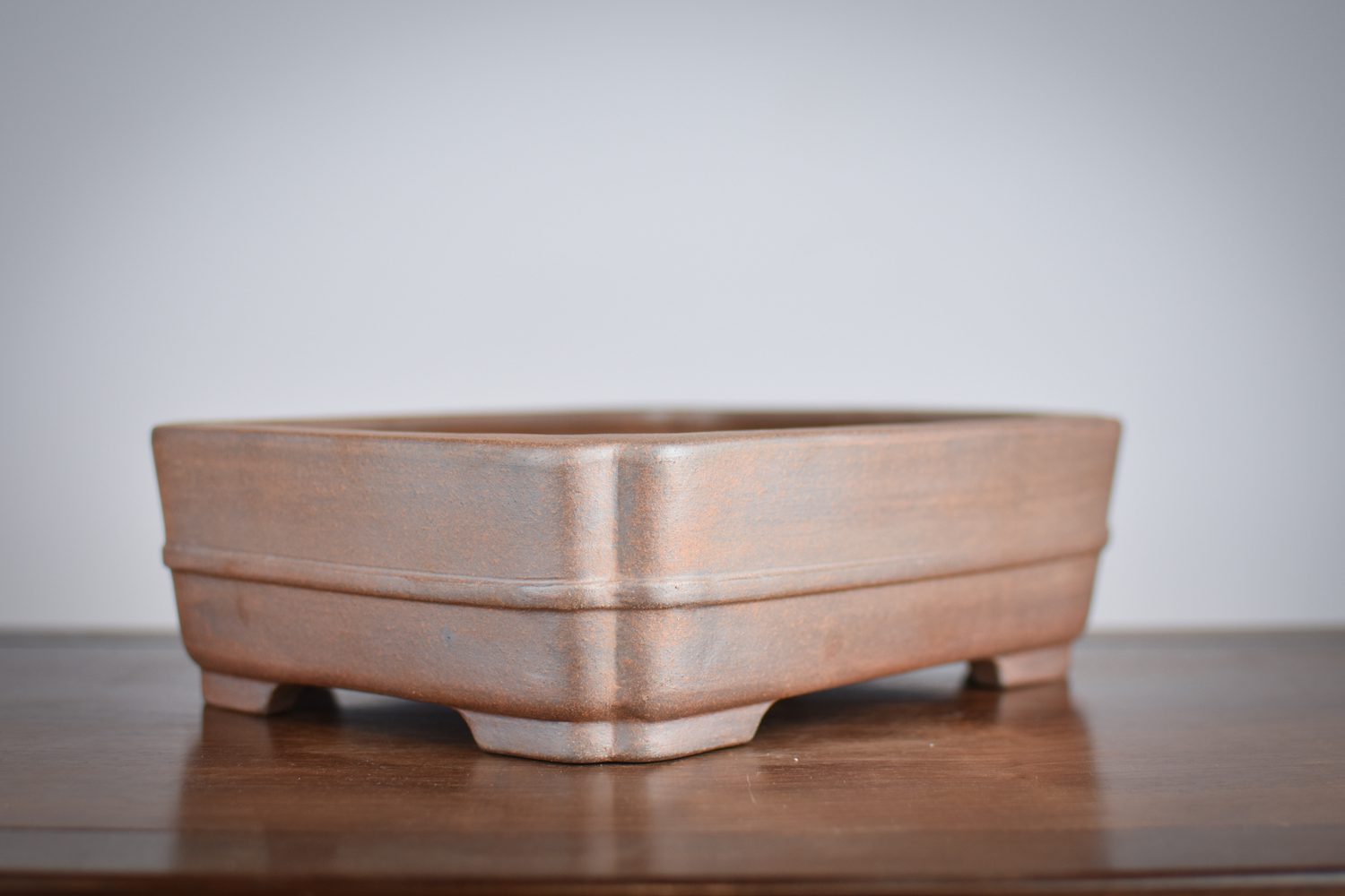 Rectangular unglazed bonsai pot by Reiho from Tokoname Japan